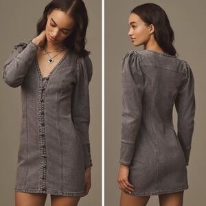 NWT Anthropologie Pilcro Puff-Sleeve Denim Mini Dress